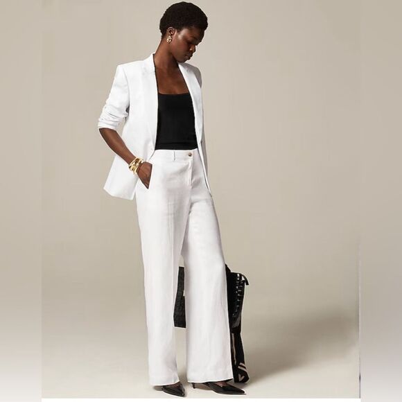 NWT J CREW PETITE Harbor pant in linen in white - Picture 3 of 10